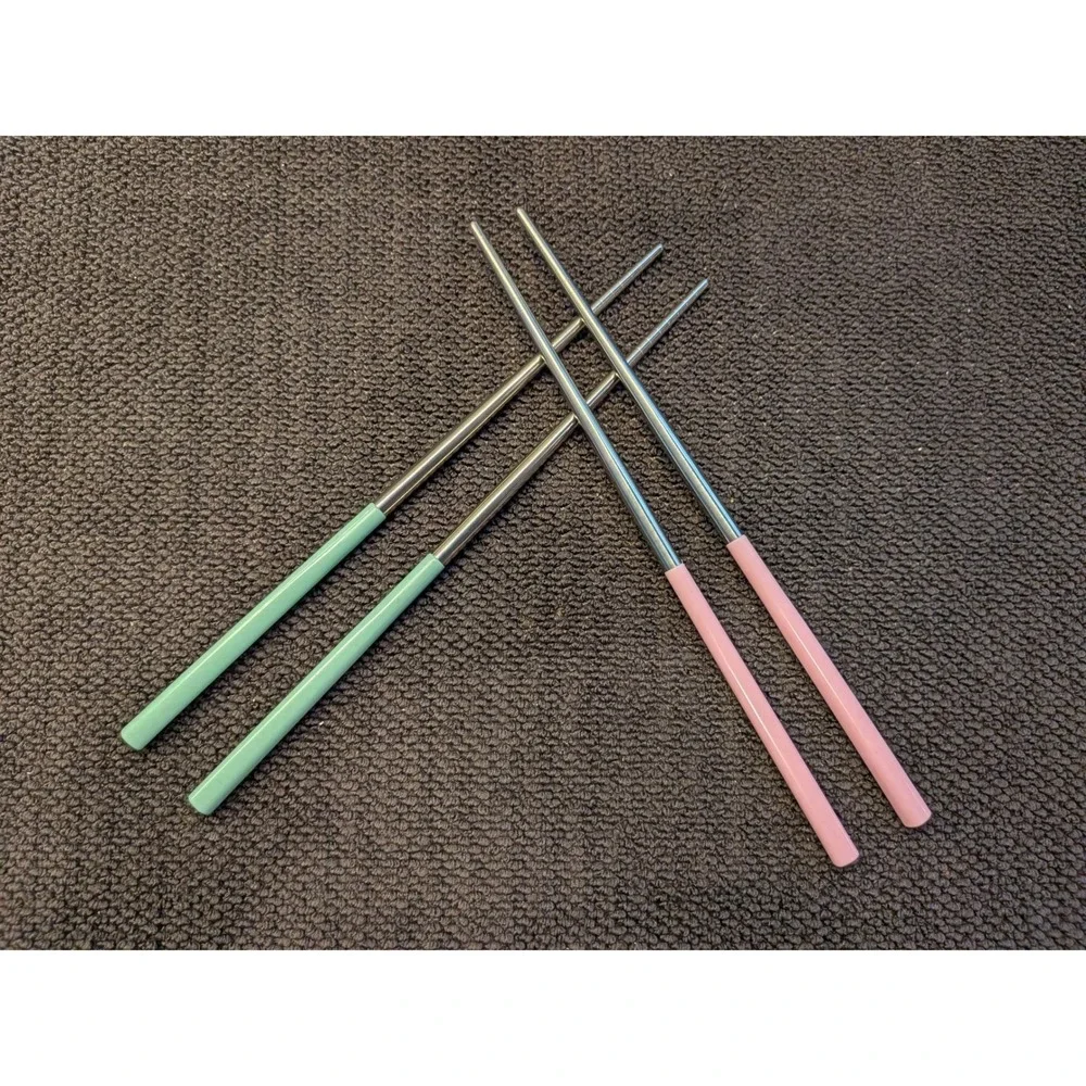 Stainless Steel Reusable Chopsticks Set Mint Green Pink 2 Pairs